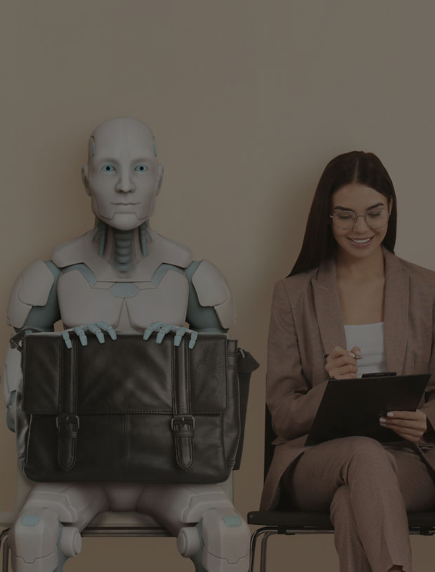 Ilustración de un robot y una profesional durante una entrevista